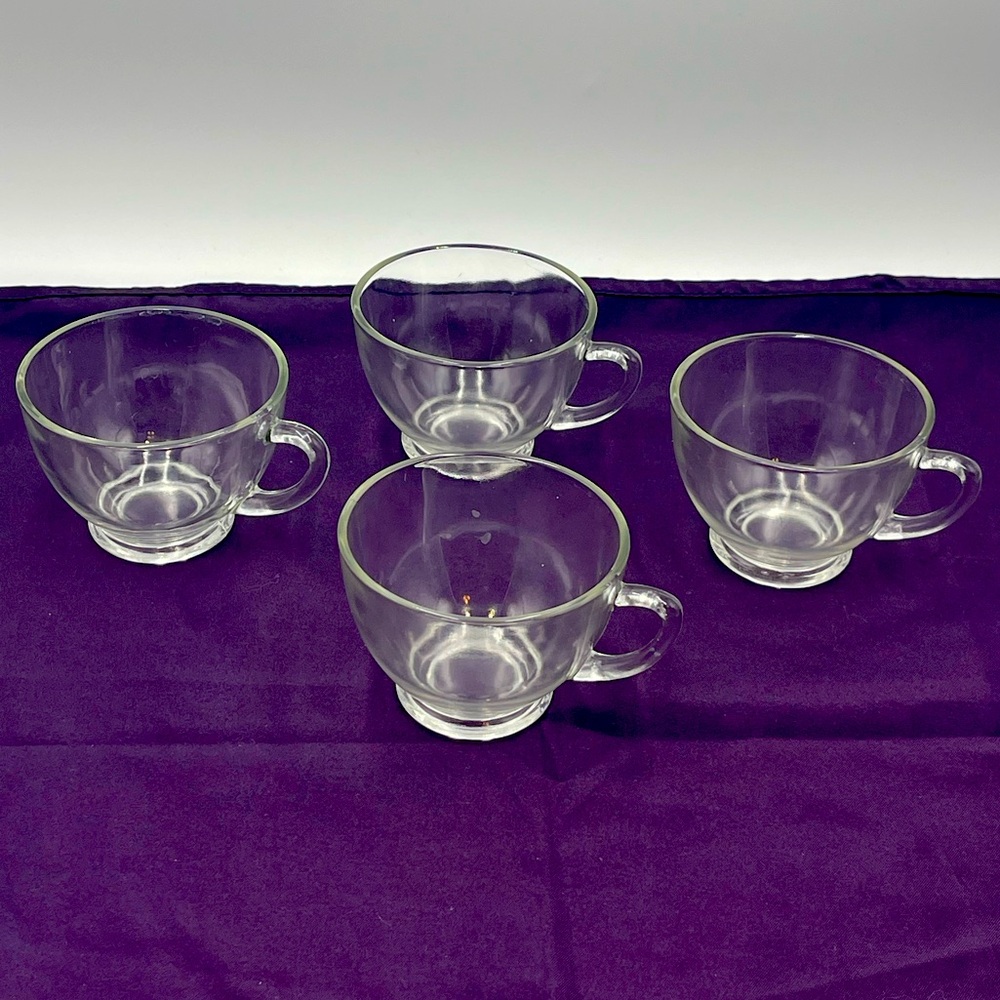Federal Glass Co: “Homestead” Vintage Mid Century 4oz Clear Tea Cups (Set of 4)